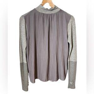 Lola & Sophie Mixed Media Gray Contrast Knit Long Sleeve Mock Neck Top Sz XS